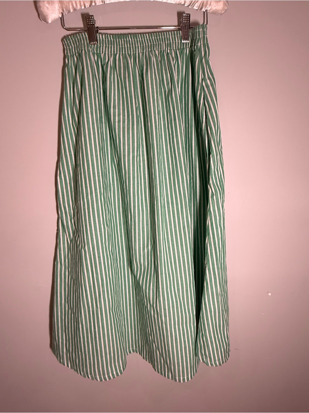 Altar Houseline Green & White Striped Midi Skirt Nwt